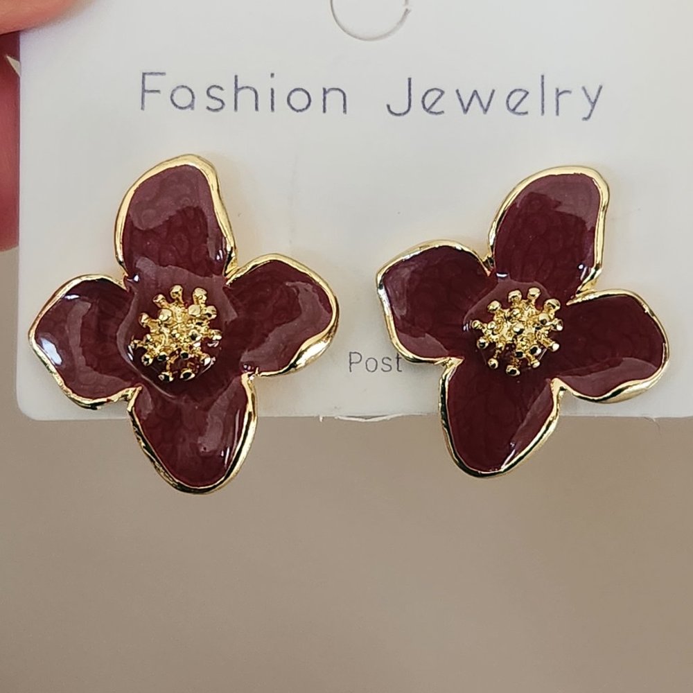 New flower earrings 18k gold plated costume jewelry - Picture 5 of 5